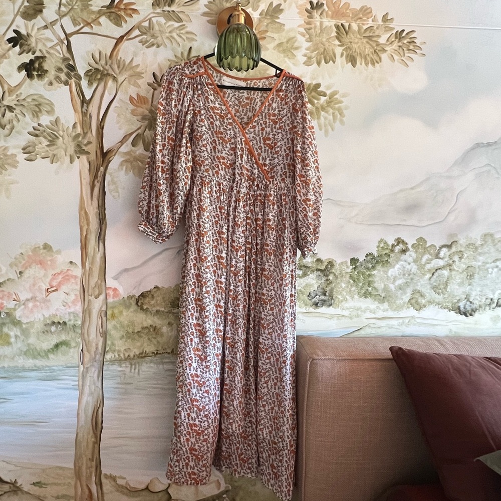 Daughters of India Long Sleeve Floral Dress - Orange and White